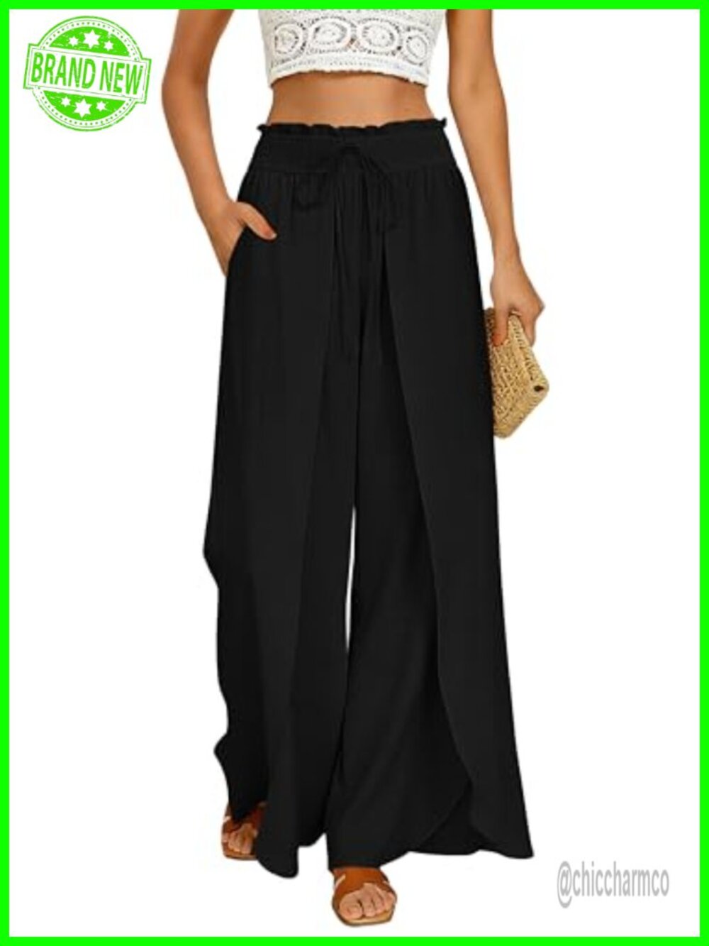 Linen Wide Leg Palazzo Pants High Waisted Beach Trousers